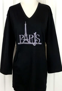 PLUS 1X 2X or 3X All Crystal Rhinestone Embellished Paris Eiffel Tower Top - Picture 1 of 7