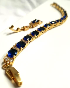 Blue sapphire and created diamond bracelet comes beautifully gift boxed freepost - Picture 1 of 7