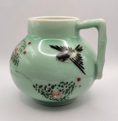 Antigua jarra Celadon vintage Japón China flor pájaro mango estilo bambú Foto 1 de 4