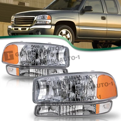适用于 1999 - 2007 年 GMC Sierra 00-06 育空 4 件车头灯+保险杠信号灯 99-07 — 第 1/4 张图片
