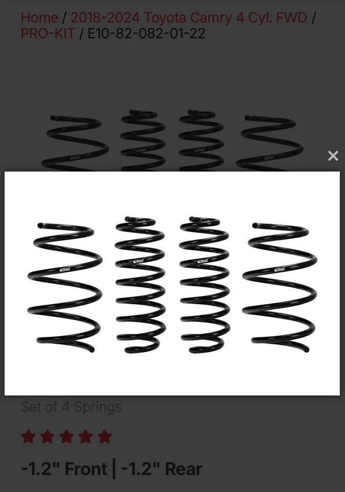 Kit de resortes reductores Eibach Pro-Kit para Toyota Camry 2018-2024 2,5 L tracción delantera Foto 1 de 1