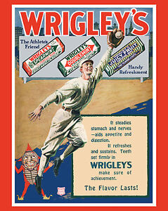 1920's Wrigley's Chewing Gum Vintage Baseball Themed Ad Poster - 8x10 ColorPhoto