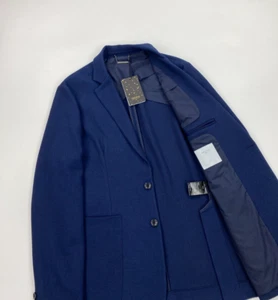Blazer uomo Percival blu navy nuovo con etichetta Large L 42R waffle lana elasticizzato giacca A* - Foto 1 di 11
