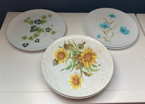 Lot of 9 Vintage TEXAS WARE Melamine 10" PLATES Sunflowers, Blue & Green Floral - Picture 1 of 9