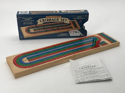 Vintage Collectors Cribbage Set Game Tin Solid Wood Nice Track - Missing Cards - Image 1 of 4