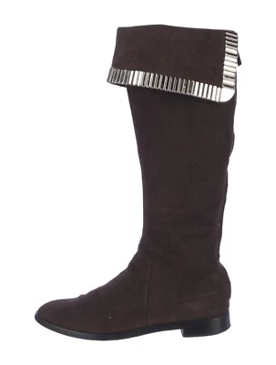 SERGIO ROSSI Suede Printed Riding Boots, Size 7 US, Brown, Pre-owed - Image 1 of 4