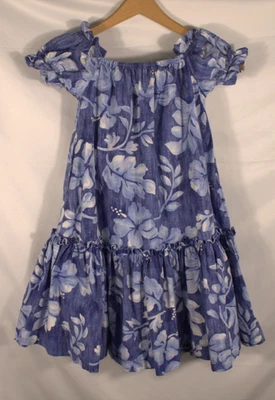 Vestido havaiano vintage Reyn Spooner floral tropical para meninas tamanho 4-5 azul/branco - Imagem 1 de 4