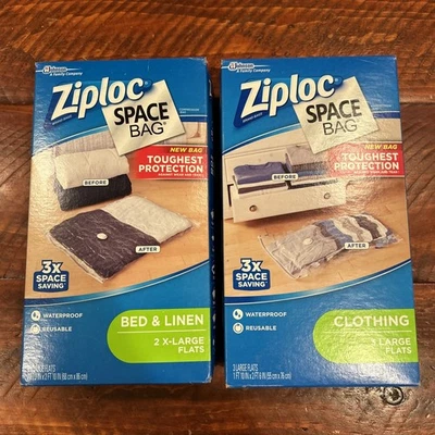 Bolsa espacial Ziploc extra grande dos bolsas sellado al vacío Strores 4 almohadas 2 mantas + Foto 1 de 4