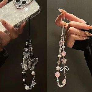 Y2K Crystal Butterfly Phone Chain Phone Charm Chain Phone Bag Accessories - Photo 1 sur 9