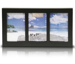Klikel 3 Photo Collage Solid Black Wood Picture Frame - 3 Opening 5 X 7 Picture - Picture 1 of 7