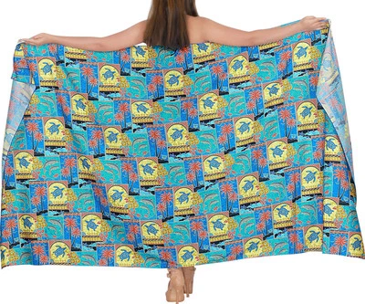 LA LEELA Women's Plus Size Sarong Swimsuit Cover Up Beach Wrap 72"x42" Blue_V73 - Image 1 of 3