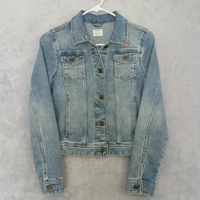 Crewcuts J Crew Blue Jean Jacket Girls 12-14 Blue Stretch Denim Casual Preppy - Image 1 of 4