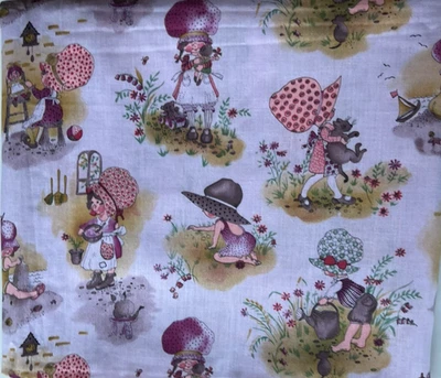 Vintage 2 Yards PINK Holly Hobbie & Friends Cotton Fabric J. Manes - Image 1 of 4