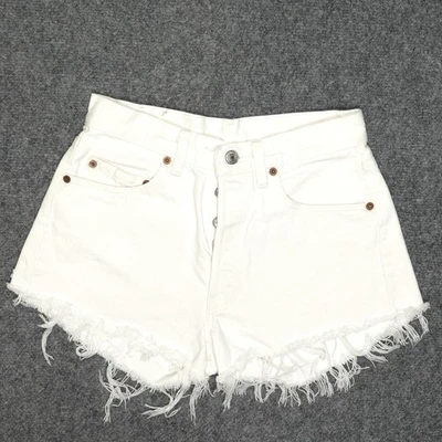 Levis Cut Off Shorts Women 27 White 501 Jorts Distressed Daisy Duke Booty Biker - Image 1 of 4
