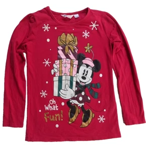 Disney Minnie Mouse Girls Christmas T Shirt long sleeve Red Gritter gold Size140 - Picture 1 of 7