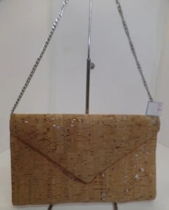 Donald J Pliner DJP Made in Spain Envelope Cork, Metallic Clutch Shoulder Bag - Picture 1 of 13