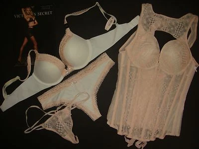 Victoria's Secret 34B BRA SET+high-neck CORSET bustier white ivory beige peach - Image 1 of 4