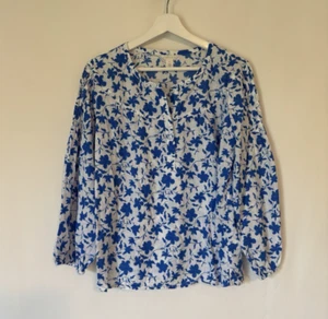 Caslon Womens Top Blouse Medium Blue Floral Cotton Quarter Sleeve Summer - Picture 1 of 10