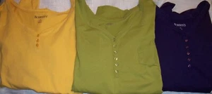 LOF OF 3 Roaman's Plus 1X 22/24 V-Neck Henley Pocket knit Cotton Tops Tunics Tee - Picture 1 of 14