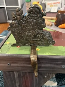 Vintage Cast Iron Santa In Sleigh Christmas Stocking Holder Hanger - Picture 1 of 1
