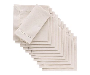 Cocktail Napkins Set of 12 Cloth Napkins Cotton Natural Hemstitch Napkins 12x12" - Picture 1 of 9