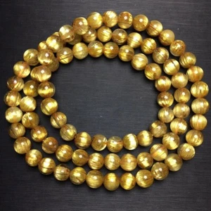 6.2mm Natural Gold Rutilated Quartz Stretch Crystal Beads Bracelet AAAA - Bild 1 von 9