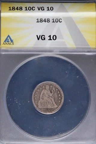 1848 Seated Liberty Dime ANACS VG10 *DoubleJCoins* 9108-10 Cover