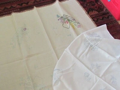 New Vintage  Rayon Small Tablecloth  Kitchen  Stamped for Embroidery Lot Floral - Image 1 of 4
