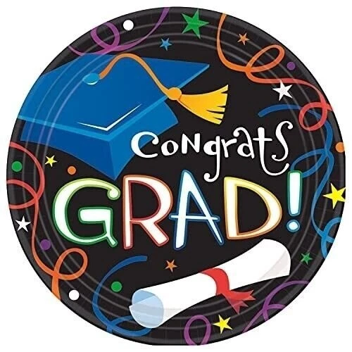 Graduation Plates Dessert Apps Paper 7" Round 8 per pack Congrats Grad Celebrate - Image 1 of 1