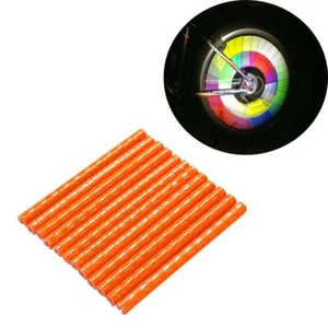 12Pcs Bicycle Sefaty Reflective Wheel Rim Spoke Strip Tube Warning Light ORANGE - Picture 1 of 6