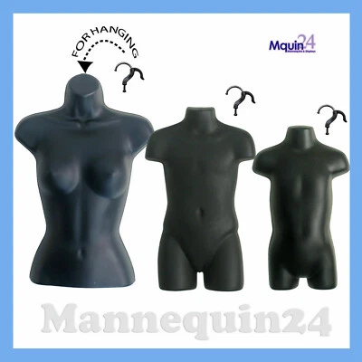 FEMALE CHILD TODDLER MANNEQUIN SET -BLACK HANGING TORSO DRESS FORMS & 3 HANGERS - Image 1 of 4