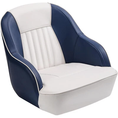 Premium Pontoon Captains Bucket Boat Seat Marine Grade Vinyl, White/Blue Foto 1 de 4
