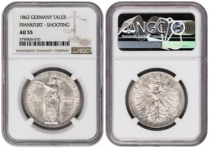 i-650055 German States FRANKFURT 1 Thaler 1862. NGC AU 55 - Picture 1 of 1
