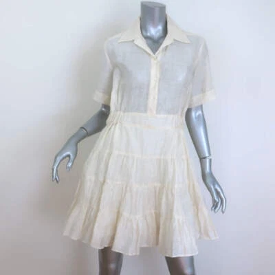Sandro Tanzanite Ruffled Shirtdress Ecru Size 36 Short Sleeve Mini Dress NEW - Image 1 of 4