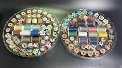 2 Plastic Round Spool Thread Holder + 68 Wooden Spools + 35 Thread Spool All VTG - Image 1 of 4