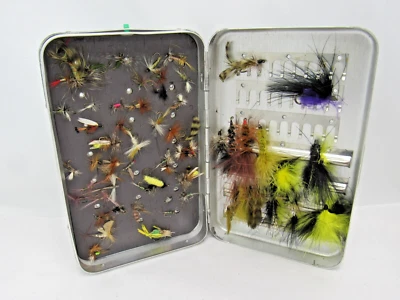 Perrine #101 Fly Box w/ 60+ Trout Flies Aluminum MAGNETIC Fly Fishing Box - Image 1 of 4