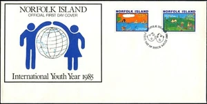 1985 Norfolk Island International Youth Year Set Of 2 Stamps FDC, Very Good Cond - Imagen 1 de 1