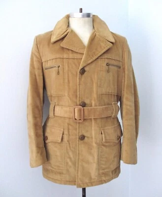 Винтажный 60-х 70-х коричневый вельвет сафари диско сутенер пальто пряжка ремня искусственного меха подкладка M - Изображение 1 из 4