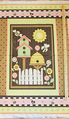 Let it Bee Bumble Hive Birdhouse Buzz Fabric 23" Panel #6305P - Image 1 of 2