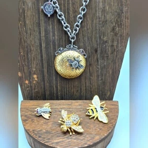 Rhinestone Lot of 4 Bee Honey Bee Jewelry Lapel Pins Chico's Necklace Silver VTG - Picture 1 of 12