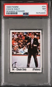 1988 Panini Spanish Stickers Chuck Daly Rookie #94 PSA 7 Detroit Pistons HOF RC - Picture 1 of 2