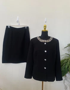 Nipon Boutique/Kasper Mismatched Beaded Black 2Pc Skirt Suit Sz 16W/16 EUC! $280 - Picture 1 of 10