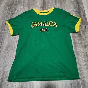 Sun Sand Jamaica Shirt Herren XL grün gelb Ringer jamaikanische Flagge bestickt Tee - Bild 1 von 5