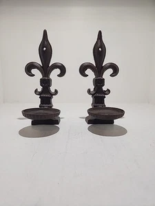 Cast Iron Fleur De Lis Set Of 2 Hanging Wall Sconces For 3" Candles - Picture 1 of 11