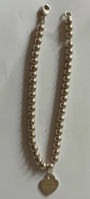 TIFFANY BRACCIALE A PALLINI CON CUORE ARGENTO 925 MISURA CM.17 APERTO. - Immagine 1 di 3