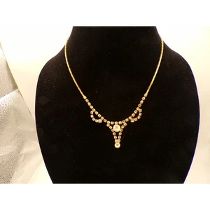 Elegant Gold Tone Rhinestone Crystal Statement Necklace Women's Jewelry - Foto 1 di 1