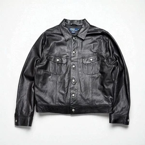 Vintage Polo Ralph Lauren Western Lee Trucker Leather Jacket Lambskin 90s Sz L - Picture 1 of 19