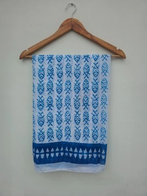 Hand Block Floral Cotton Sarong: Indian Beach Wrap Scarf - Image 1 of 4