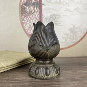 Chinese Antique Bronze Lotus Wax Desk Lamp Statues Collect - Picture 1 of 5