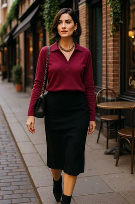Geneva 100% Cashmere Sweater 1X Wine Pullover Long Sleeve Collar 3-button V-neck - Image 1 of 4